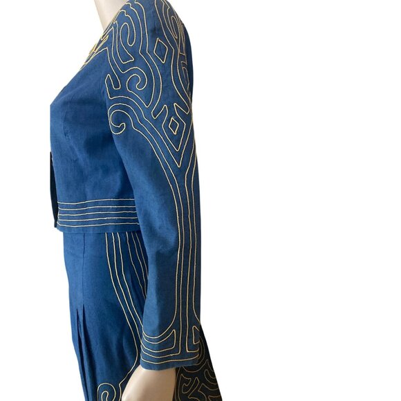 1980s/90s Marie St. Claire Navy Blue Linen Blend 2-Pc Short Set w/Pockets Siz4 4 - Picture 5 of 14